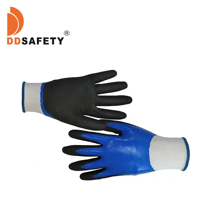 Waterproof Work Gloves, Heavy Duty Abrasion Resistant Sandy Nitrile Coated Gloves