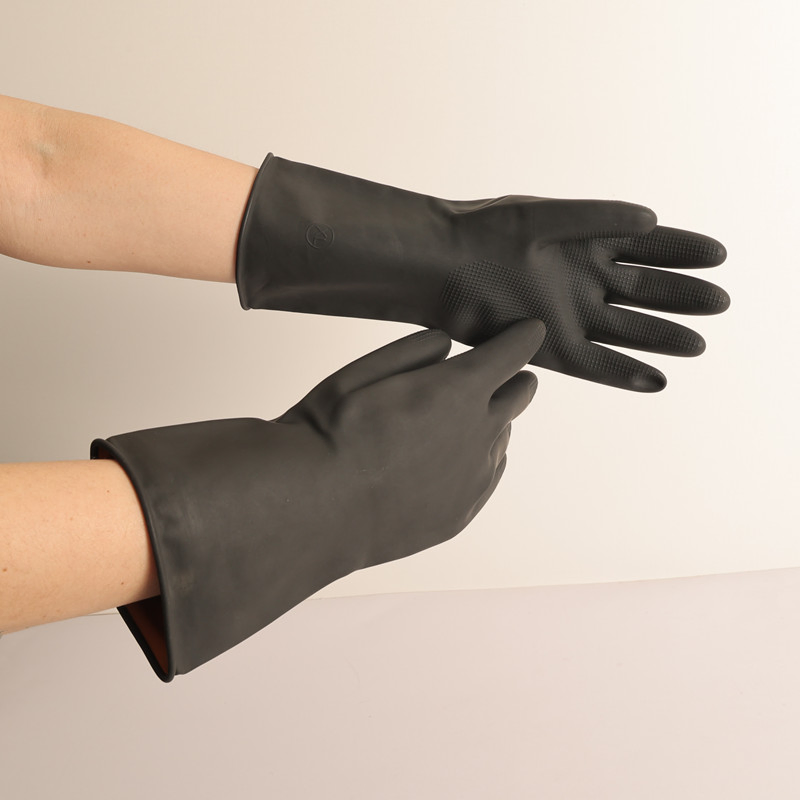 CE En 388 Industrial Latex Gloves Chemical Resistant Gloves Black Latex Gloves