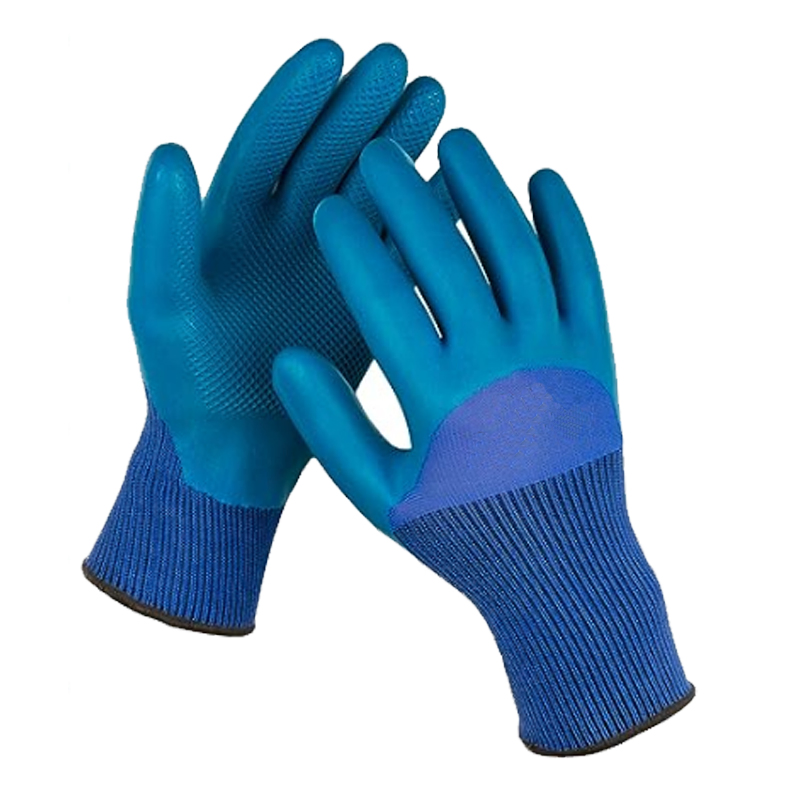 Heavy Duty Blue Nylon Safety Work Gloves, Best Grip Teal Textured Eco-Latex Nitrile Double Coating Gloves