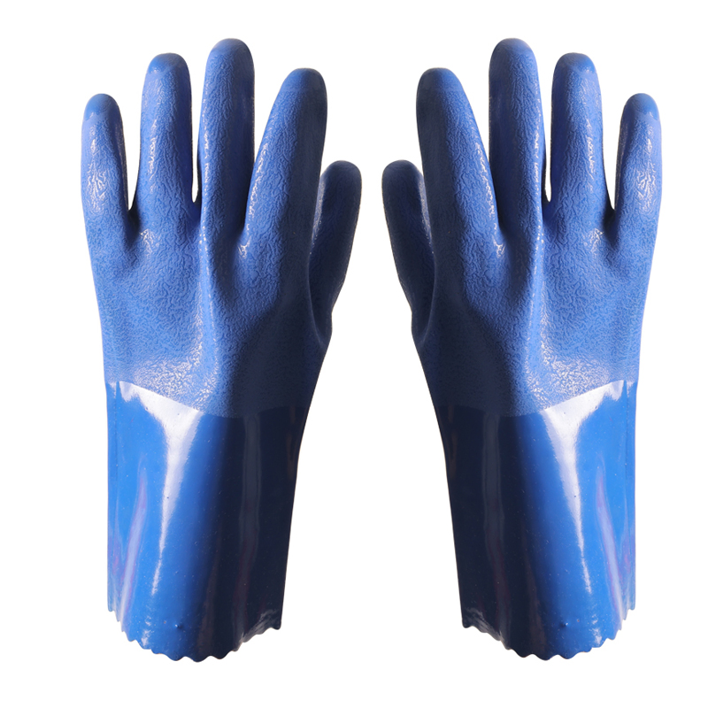 Non-Slip Long Cuff Chemical Resistant Waterproof Oilfield Hand Protective Rough Sandy Finish Coated Industrial PVC Gloves