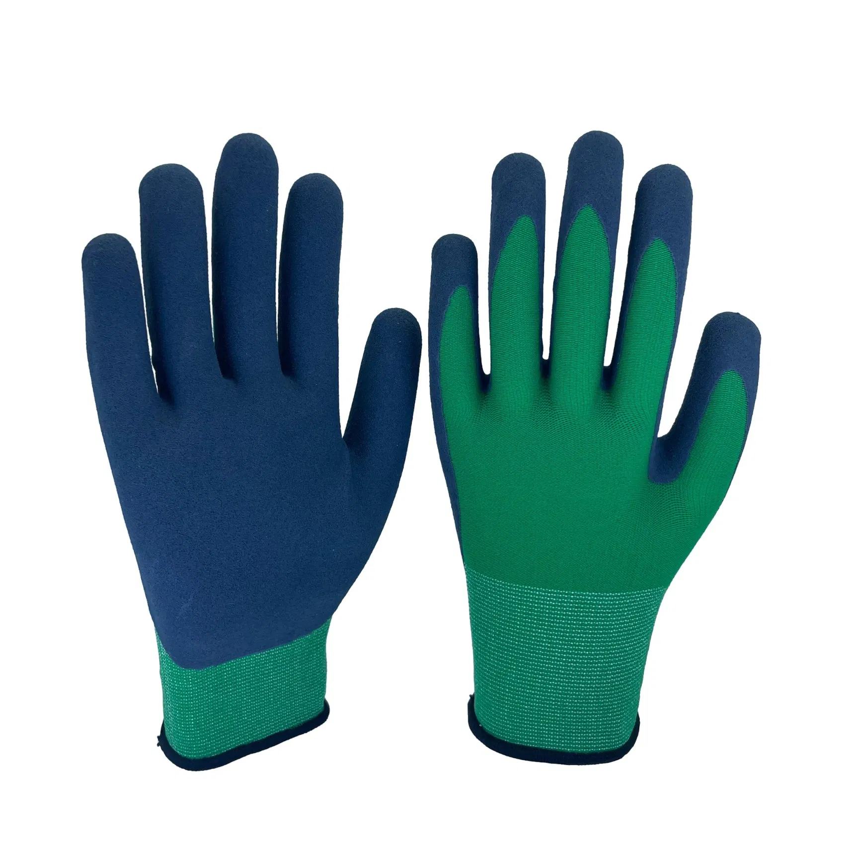 Wholesale Safety Gloves Blue Cotton Latex Dipping Crinkle Anti-Cut Protective Gloves for Industrial Construction