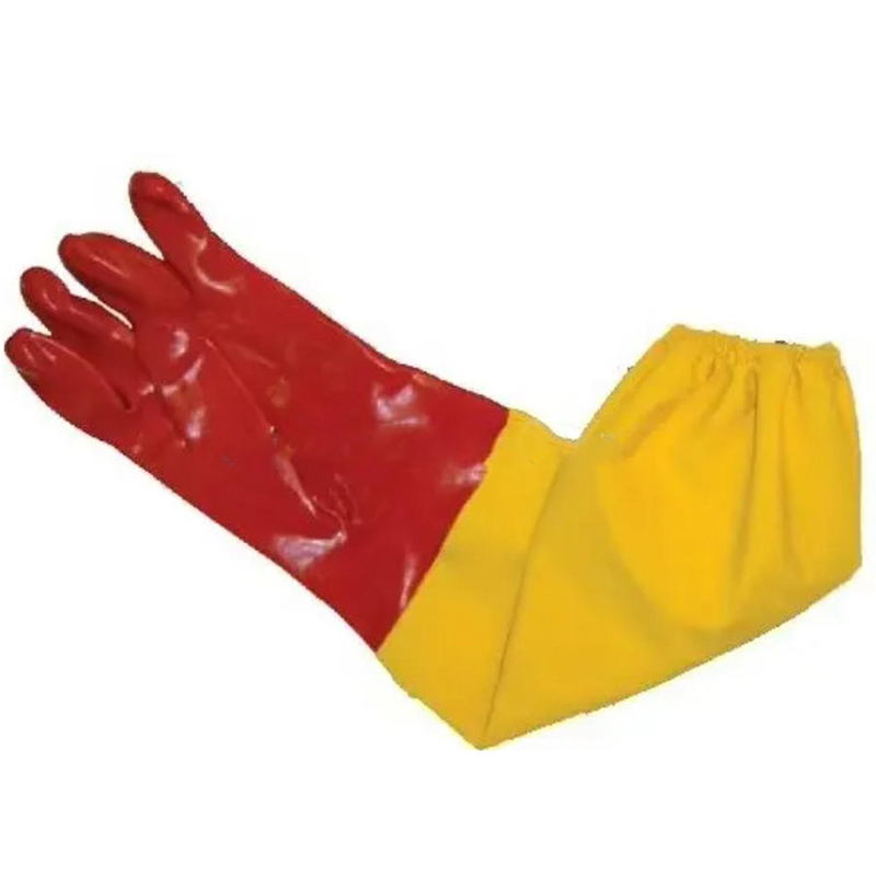 Anti-Slip Red+Orange Polyester PVC Sandy Elastic Interlock, Industrial Protective Labor Supply Gloves
