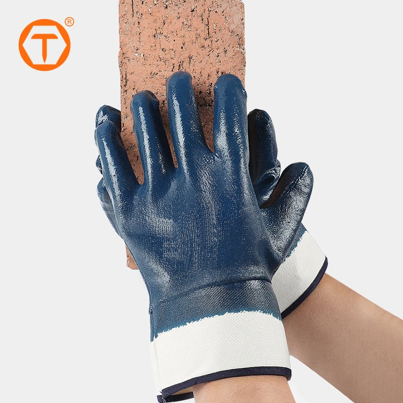 Heavy Duty Safety Work Gloves Blue Nitrile Coated Non-Slip Outdoor Yard Gardening Gloves for Women Men
