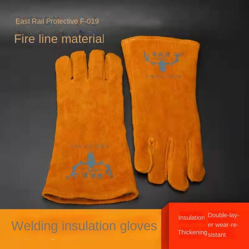 Cowsplit Leather Working Gloves Long Cuff Welding Heat Protective Resistant