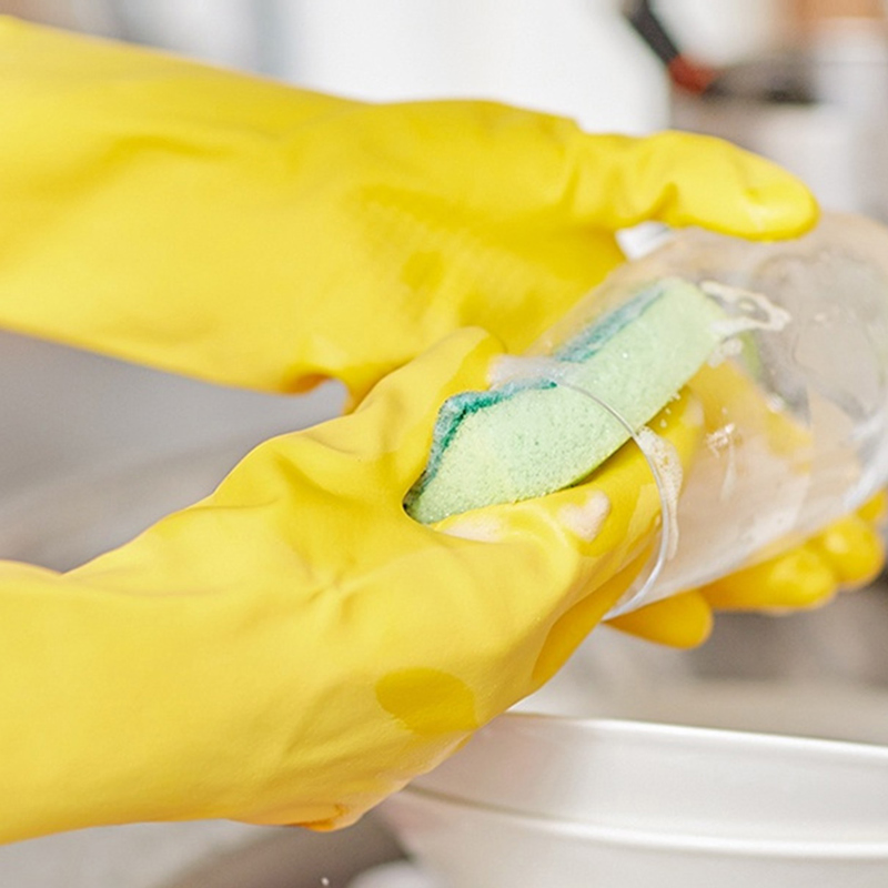 DDSAFETY Direct Factory ODM Multi Purpose Latex Glove Yellow Disposable Durable Household Textured Chemical Resistant spray cotton flock lining