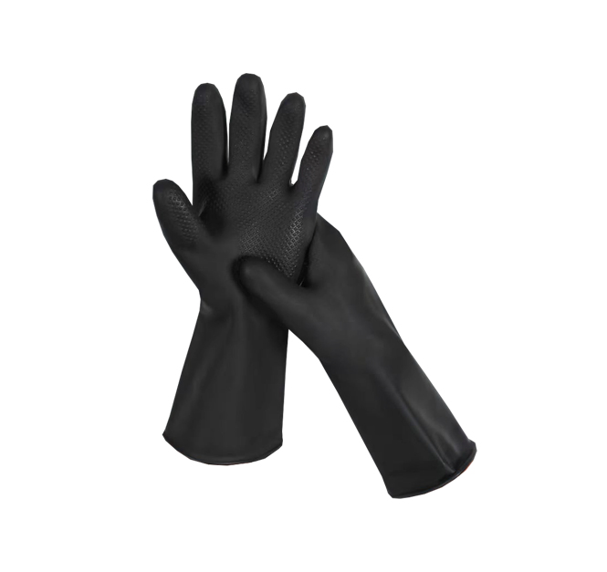 DDSAFETY ISO/BSCI Heavyweight Black Industrial Reusable Rubber Textured grip and flock lined interior Glove