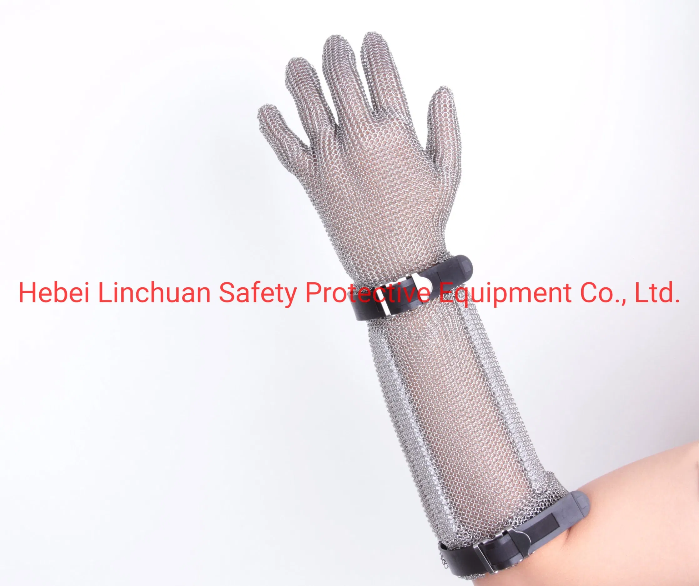 Factory Offered Stainless Steel Safety Ring Mesh Gloves/Long Cuff Cut Protective Stainless Steel Wire Safety Gloves Cut-Resistant Metal Mesh Butcher Glove