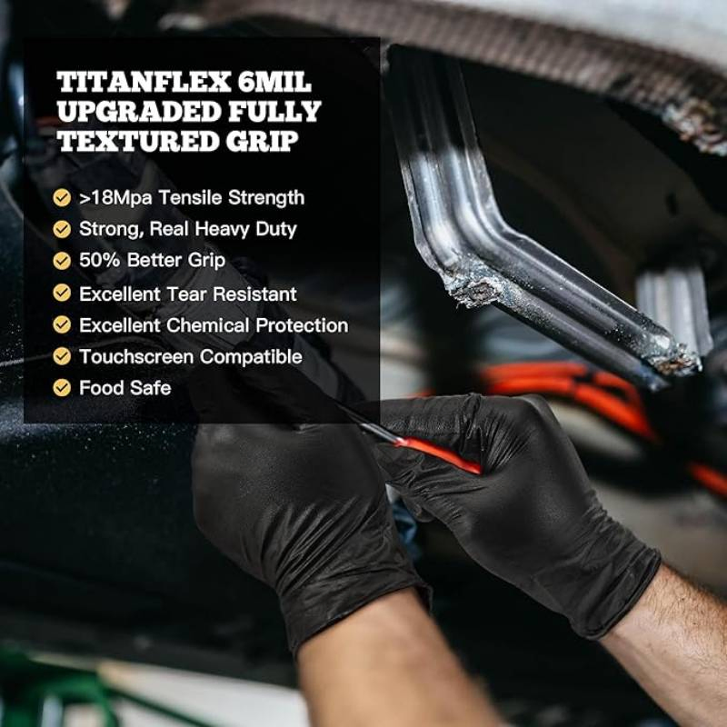 Heavy-Duty Black Disposable Nitrile Gloves Mil Fully Textured