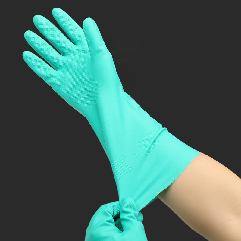 Oil Resistant Acid and Alkali Resistant Gloves Oil Resistant Wear-Resistant Rubber Machine Repair Labor Protection Green Nitrile Protective Industrial Gloves