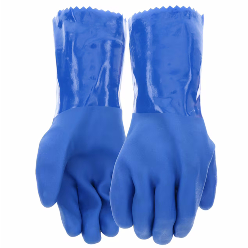 Long Sleeve Oil Chemical Resistant Cotton/Polyester Lined Double PVC Plastic Coated Gloves