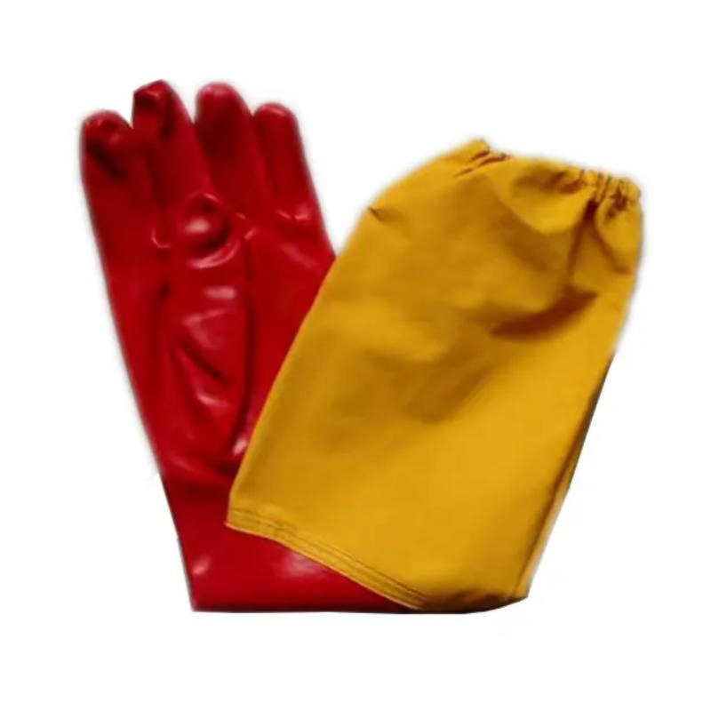 Anti-Slip Red+Orange Polyester PVC Sandy Elastic Interlock, Industrial Protective Labor Supply Gloves