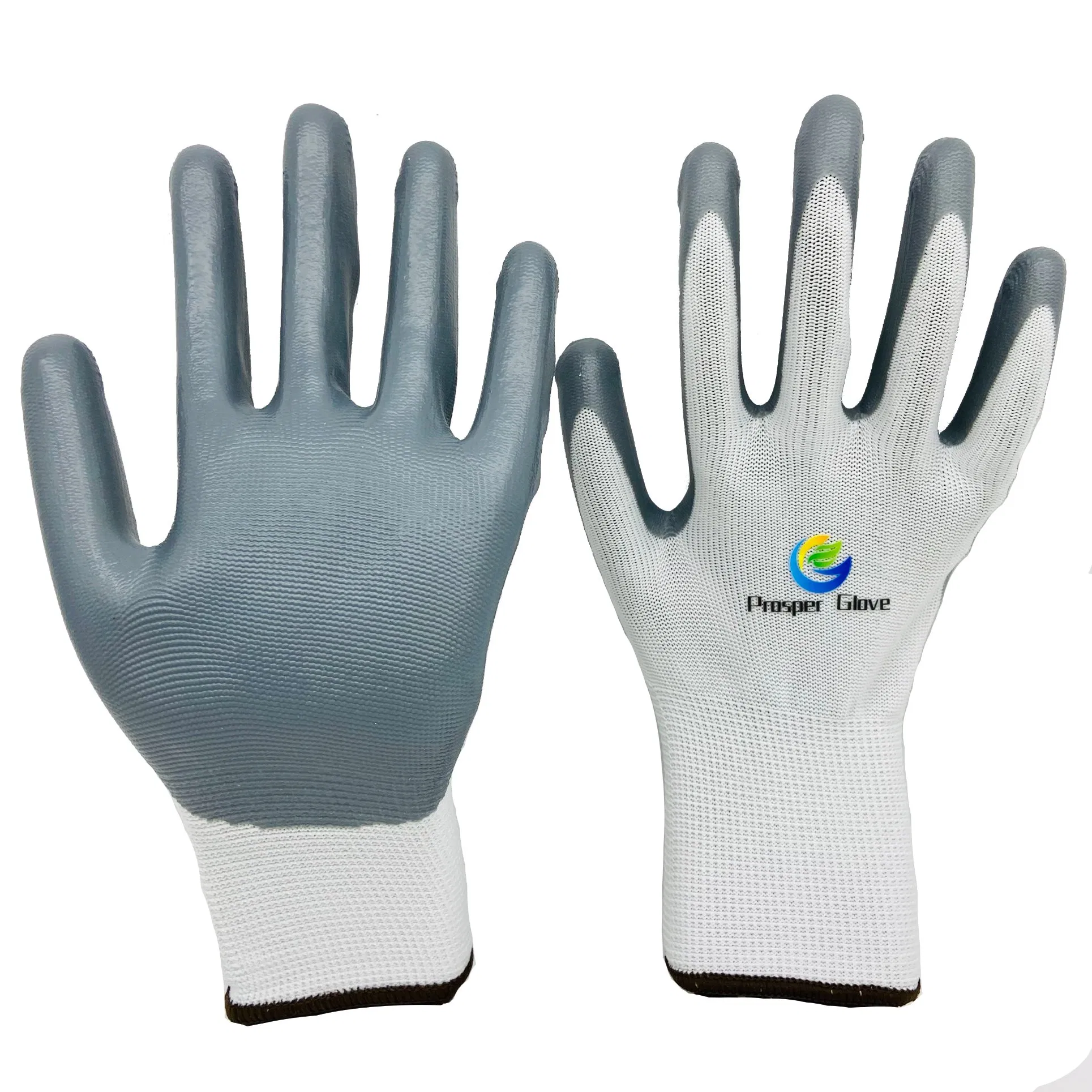 13 Gauge Polyester Cotton Knitted Hot Selling Labor Protective Nitrile Latex Dipping Coated Industrial Working Safey Work Gloves with CE