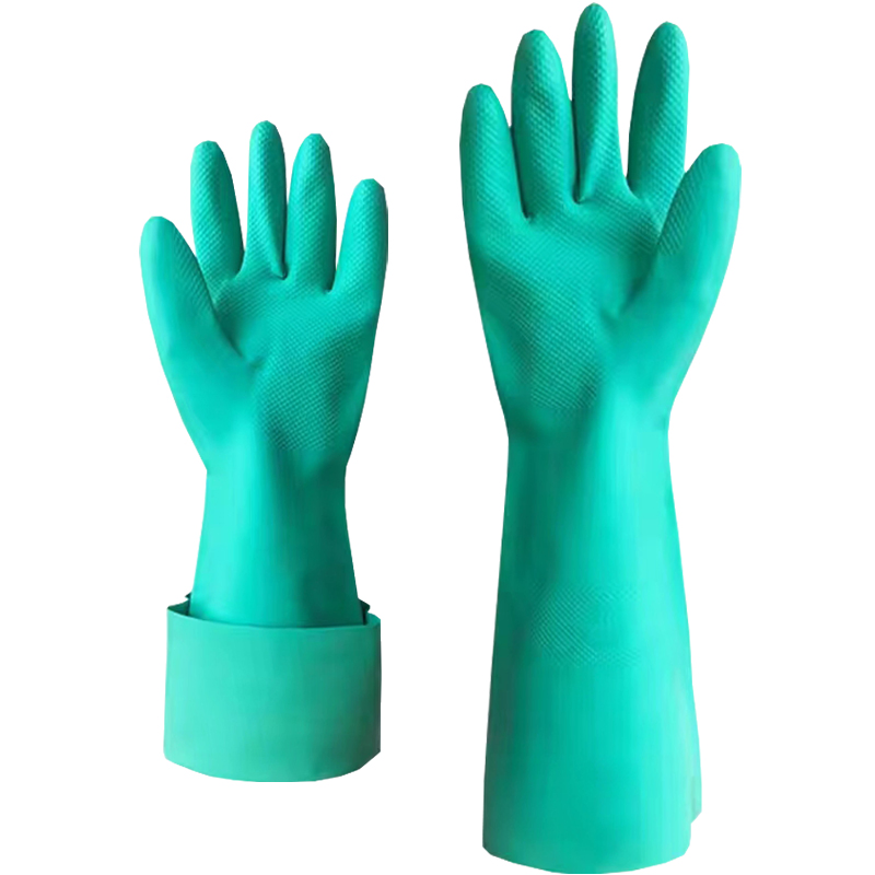 DDSAFETY China factory ODM 45CM forearm protection Unsupported Green Nitrile Chemical Resistant GAUNTLET Textured palm for enhanced grip GLOVES LARGE
