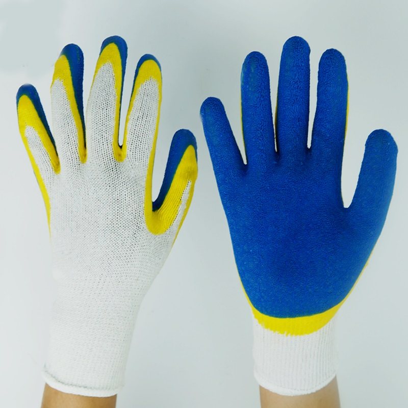 Colorful Wrinkle Latex Coated White Polyester Shell Safety Gloves Mechanic Gloves
