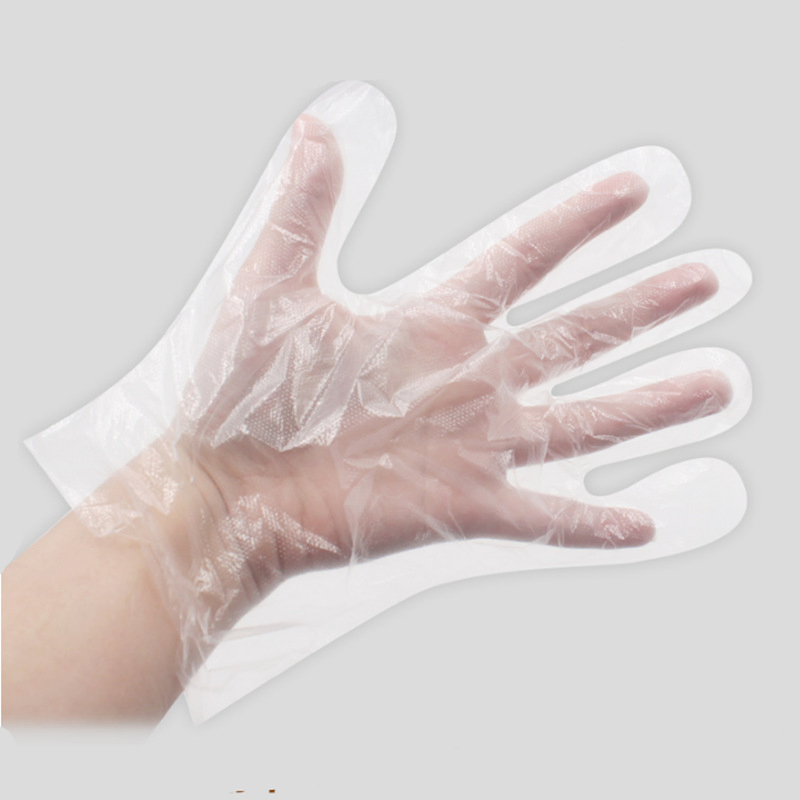100PCS Per Pack with a Hole Eyelet Eco Friendly Oxo Biodegradable Compostable Clear HDPE LDPE Disposable Gloves Kitchen Cleaning Restaurant Plastic PE Glove