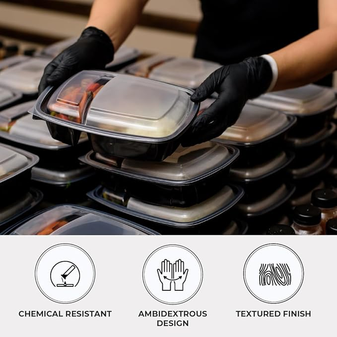 Black Textured Nitrile Gloves, Durable and Grip-Enhanced for Tattoo Artists and Professionals