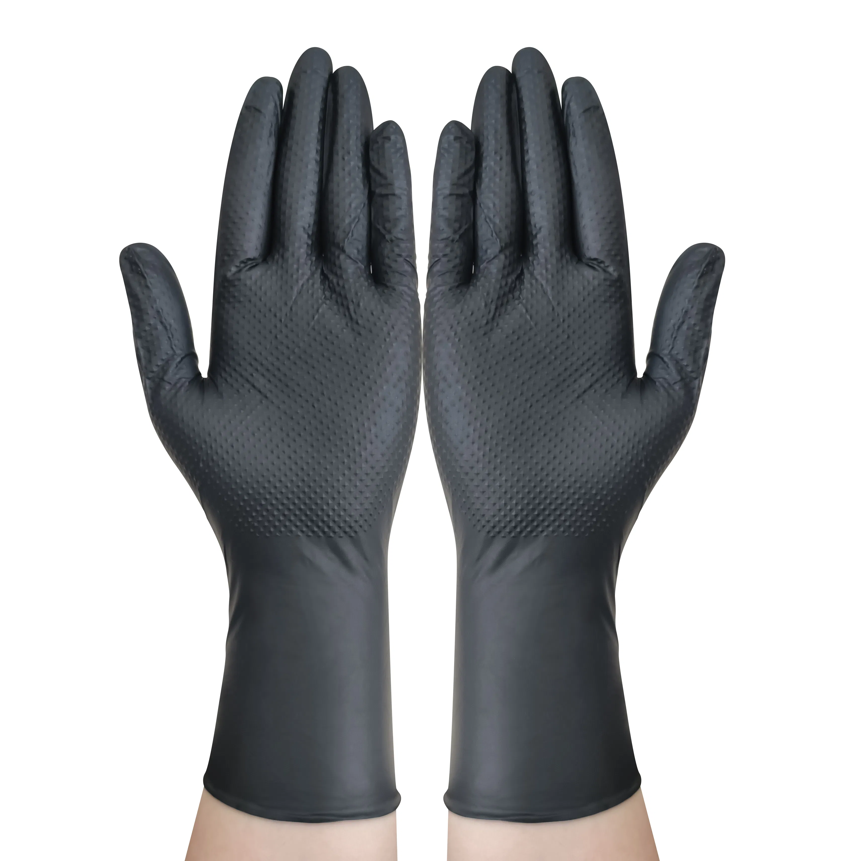Diamond Grip Nitrile Gloves - Orange and Black, Finger Textured Surface