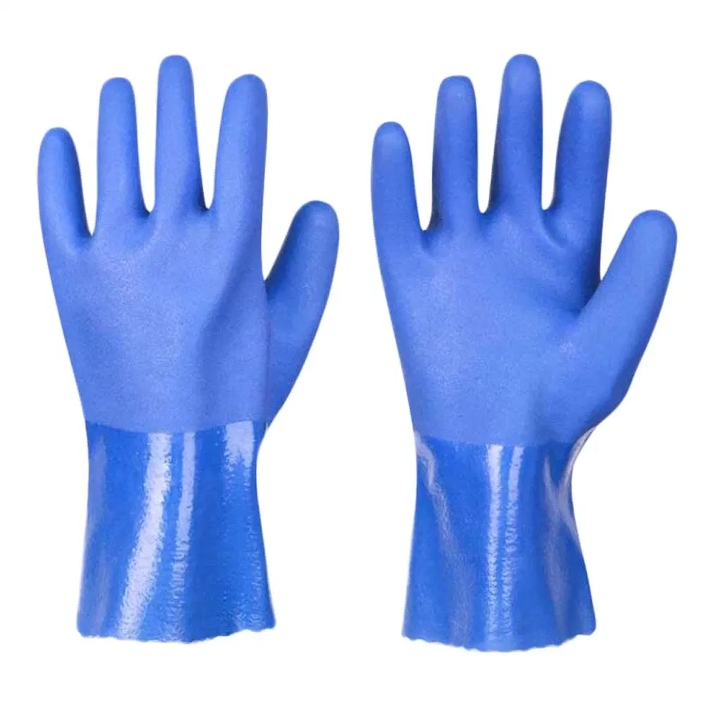 Long Sleeve Oil Chemical Resistant Cotton/Polyester Lined Double PVC Plastic Coated Gloves