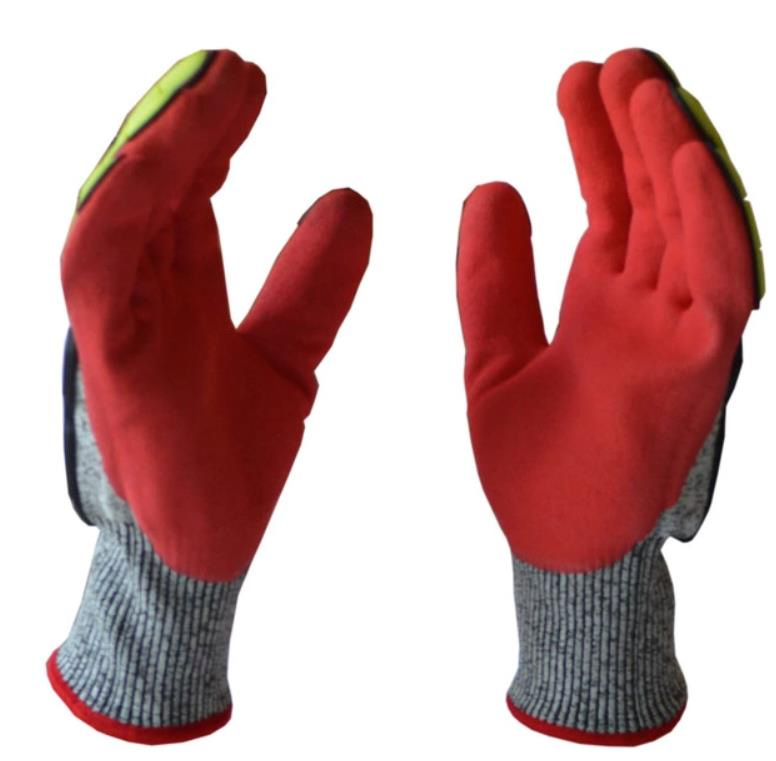 High Quality Anti Cut Impact Resistance Nitrile Sandy Coated Heavy Duty Safety Gloves