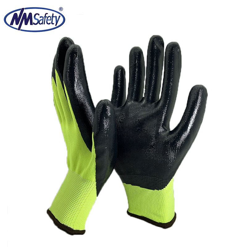 Nmsafety Nitrile Coated Industrial Hand Labor Protective Safety Work Gloves for Construction Garden