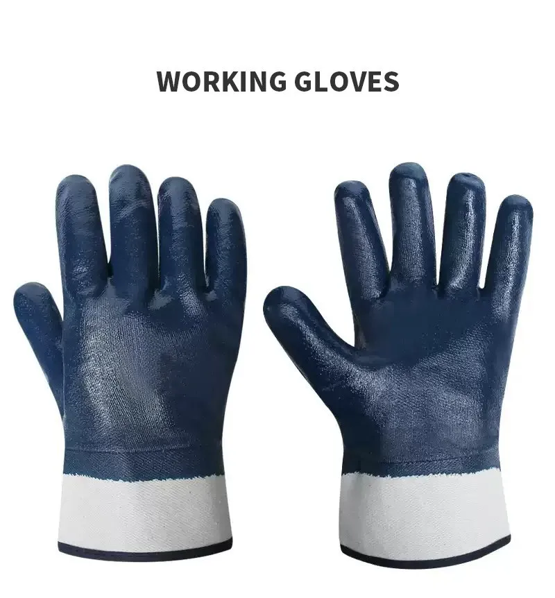 Heavy Duty Safety Work Gloves Blue Nitrile Coated