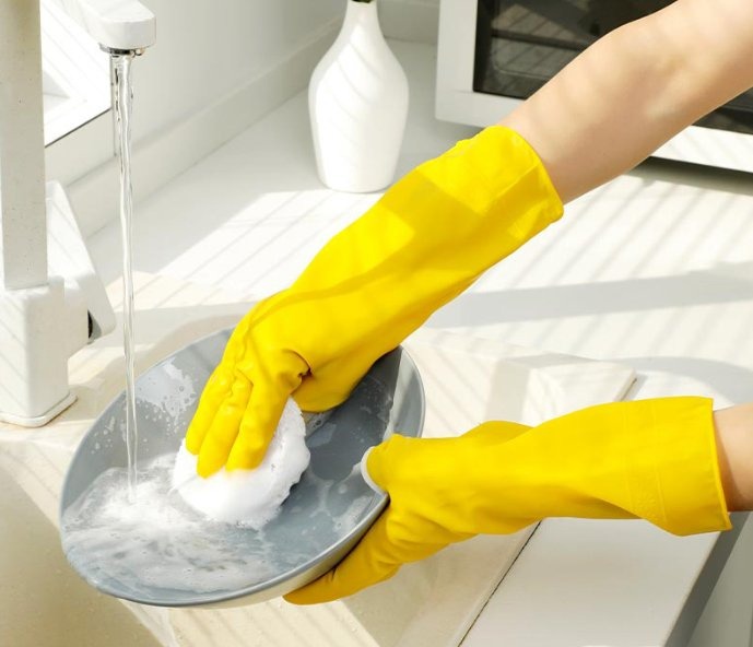 DDSAFETY Direct Factory ODM Multi Purpose Latex Glove Yellow Disposable Durable Household Textured Chemical Resistant spray cotton flock lining