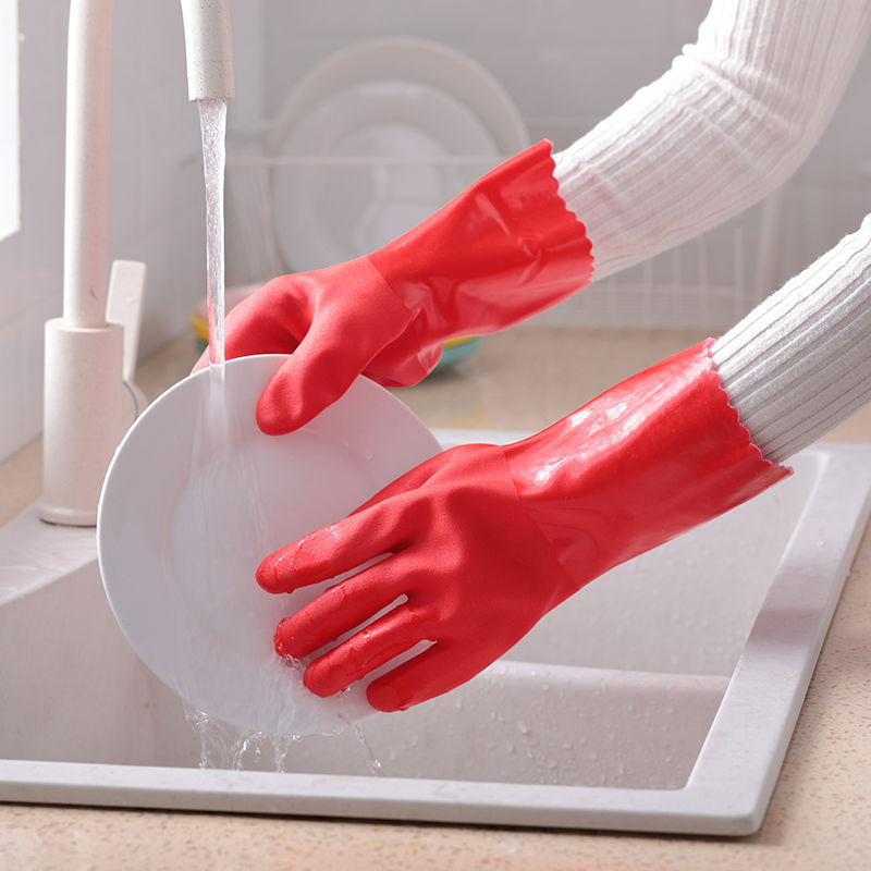 Long 45cm Red PVC Plastic Immersion Gloves Oil Resistant Gloves Waterproof, Wear, Acid and Alkali Resistant Industrial Protective Gloves