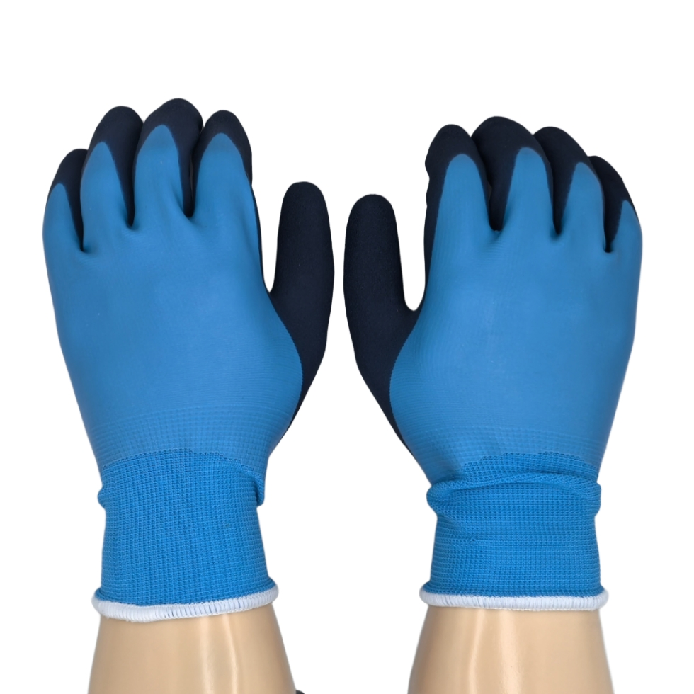 15g Fully Blue Latex Coated Palm Thumb Fingertips Double Coated Work Gloves