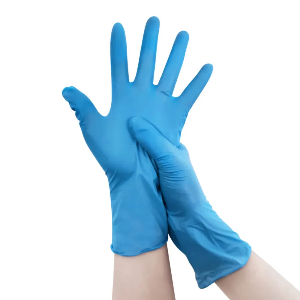 Hygienic Clean Blue Disposable Vitrile Ambidextrous Nitrile Vinyl Glove for Food Processing
