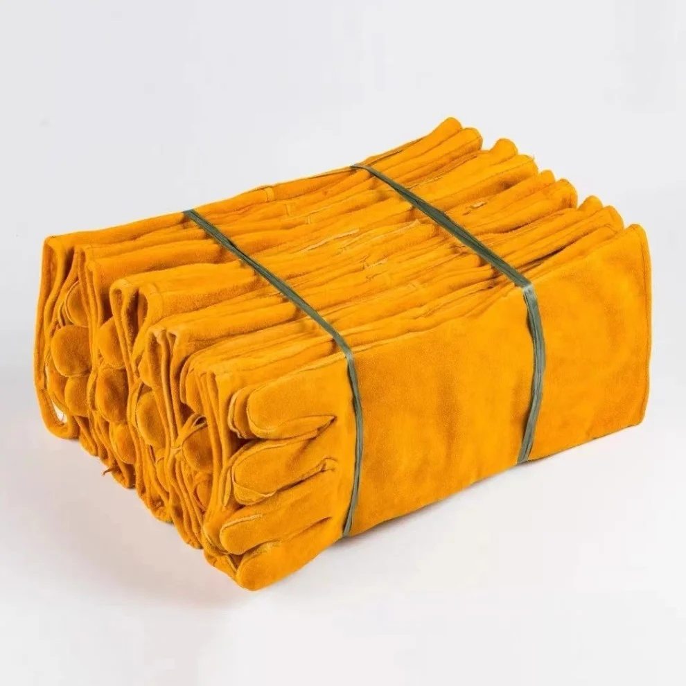 Cowsplit Leather Working Gloves Long Cuff Welding Heat Protective Resistant