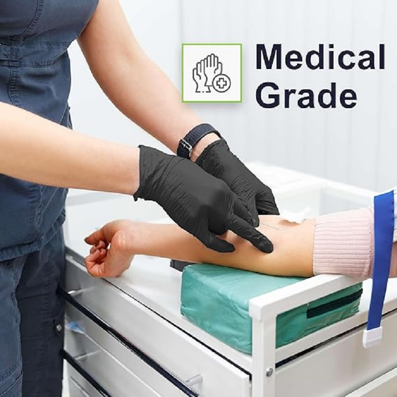 Black Textured Nitrile Gloves, Durable and Grip-Enhanced for Tattoo Artists and Professionals