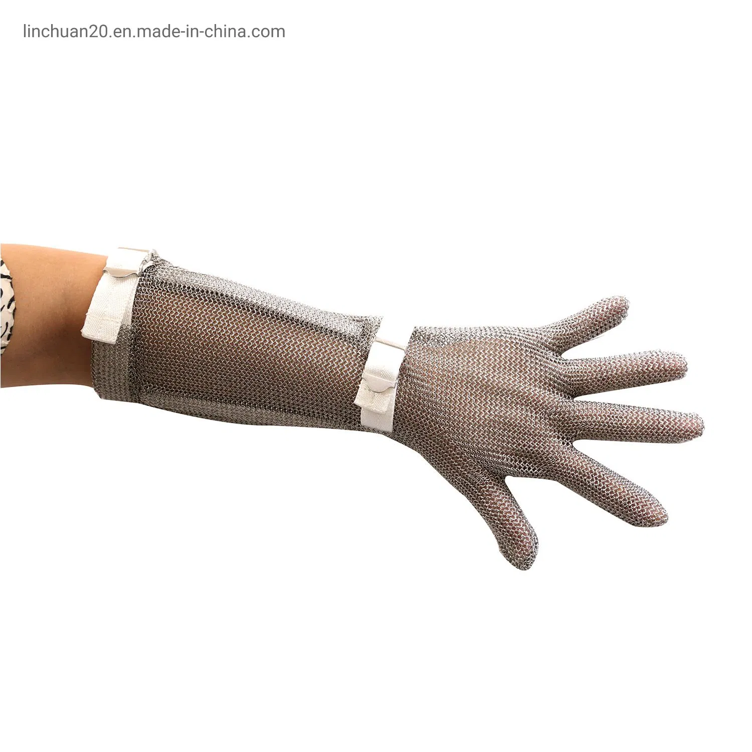 Protective Hand Chainmail Glove with Long Cuff/Long Sleeve Stainless Steel Gloves for Arm and Hand Protection/Five Finger Stainless Steel Ring Mesh Hand Safety