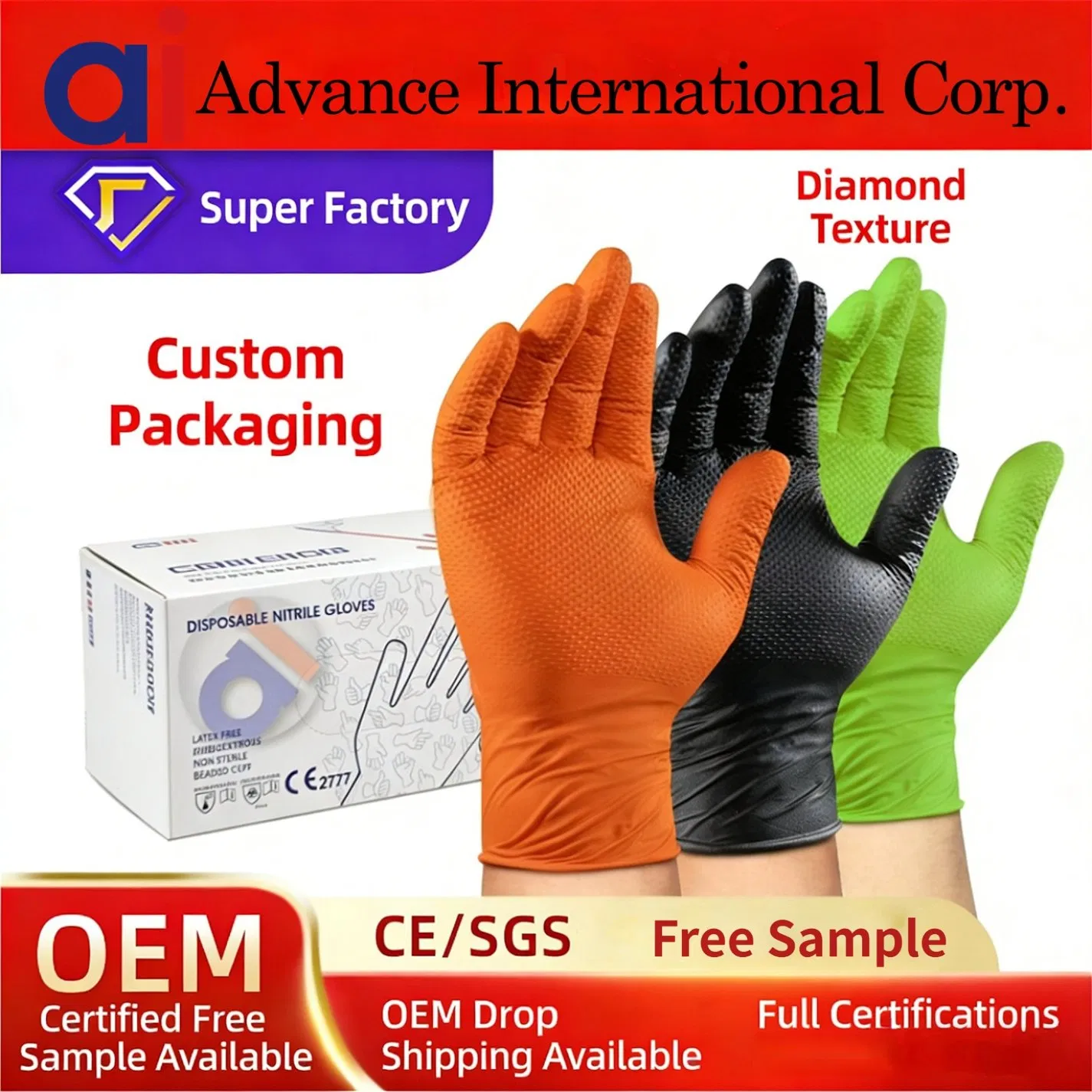 Bulk Nitrile Gloves Black Diamond Texture - Heavy-Duty Rip-Resistant &amp; Disposable