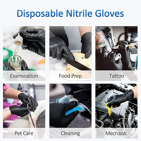 Black Textured Nitrile Gloves, Durable and Grip-Enhanced for Tattoo Artists and Professionals