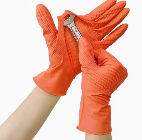 Eco-Friendly Orange Nitrile Gloves - Heavy-Duty and Disposable for Multi-Purpose Task