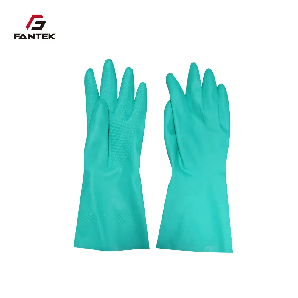 15 Mil Chemical Resistant Industrial Glove Green Nitrile Gloves Flock Line