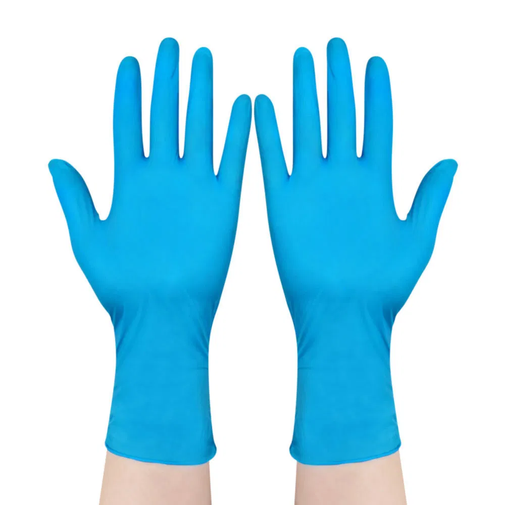 Hygienic Clean Blue Disposable Vitrile Ambidextrous Nitrile Vinyl Glove for Food Processing