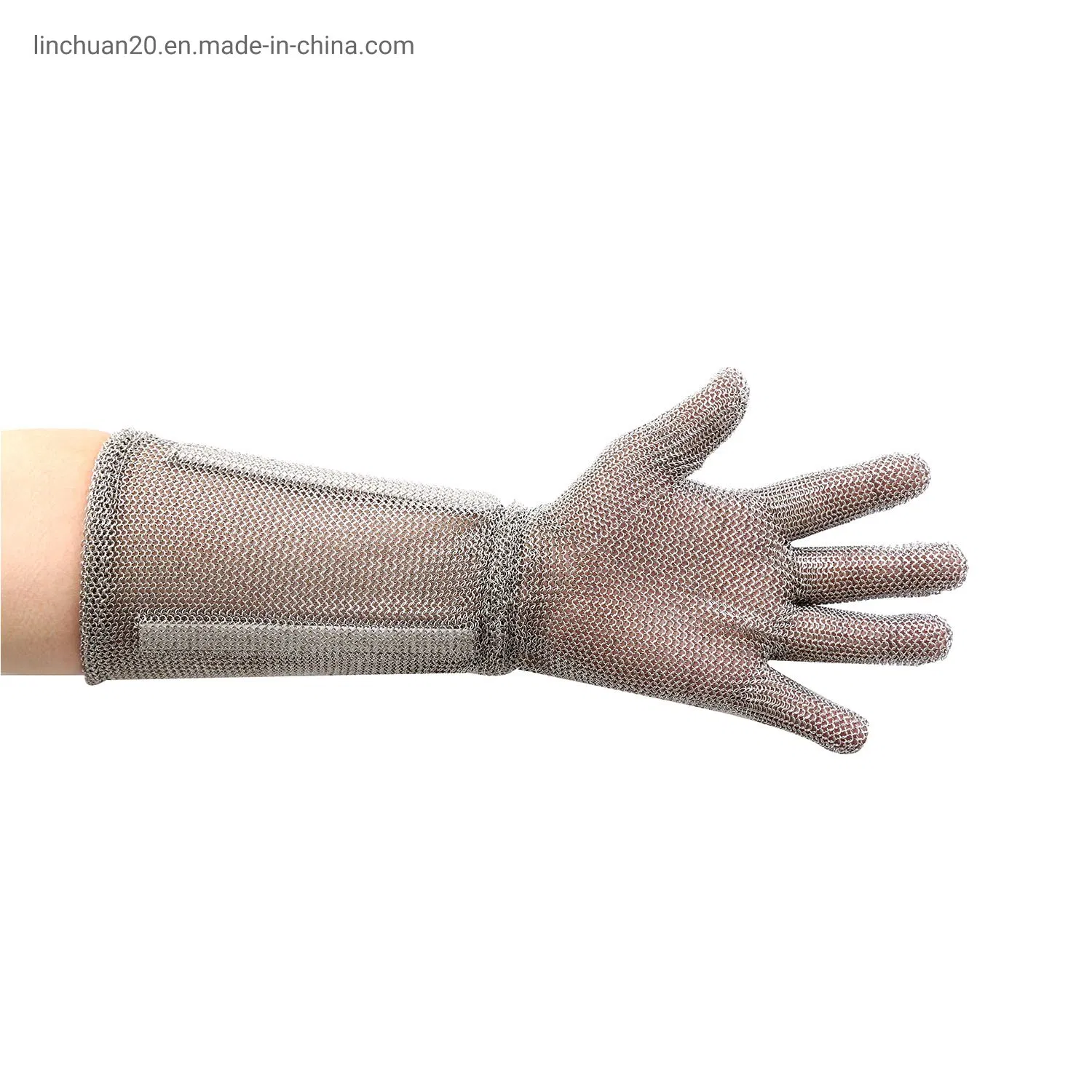 Protective Hand Chainmail Glove with Long Cuff/Long Sleeve Stainless Steel Gloves for Arm and Hand Protection/Five Finger Stainless Steel Ring Mesh Hand Safety