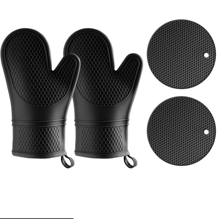 Oven Mitts and Pot Pad Silicone Gloves Heat Resistant Non-Slip Textured Grip