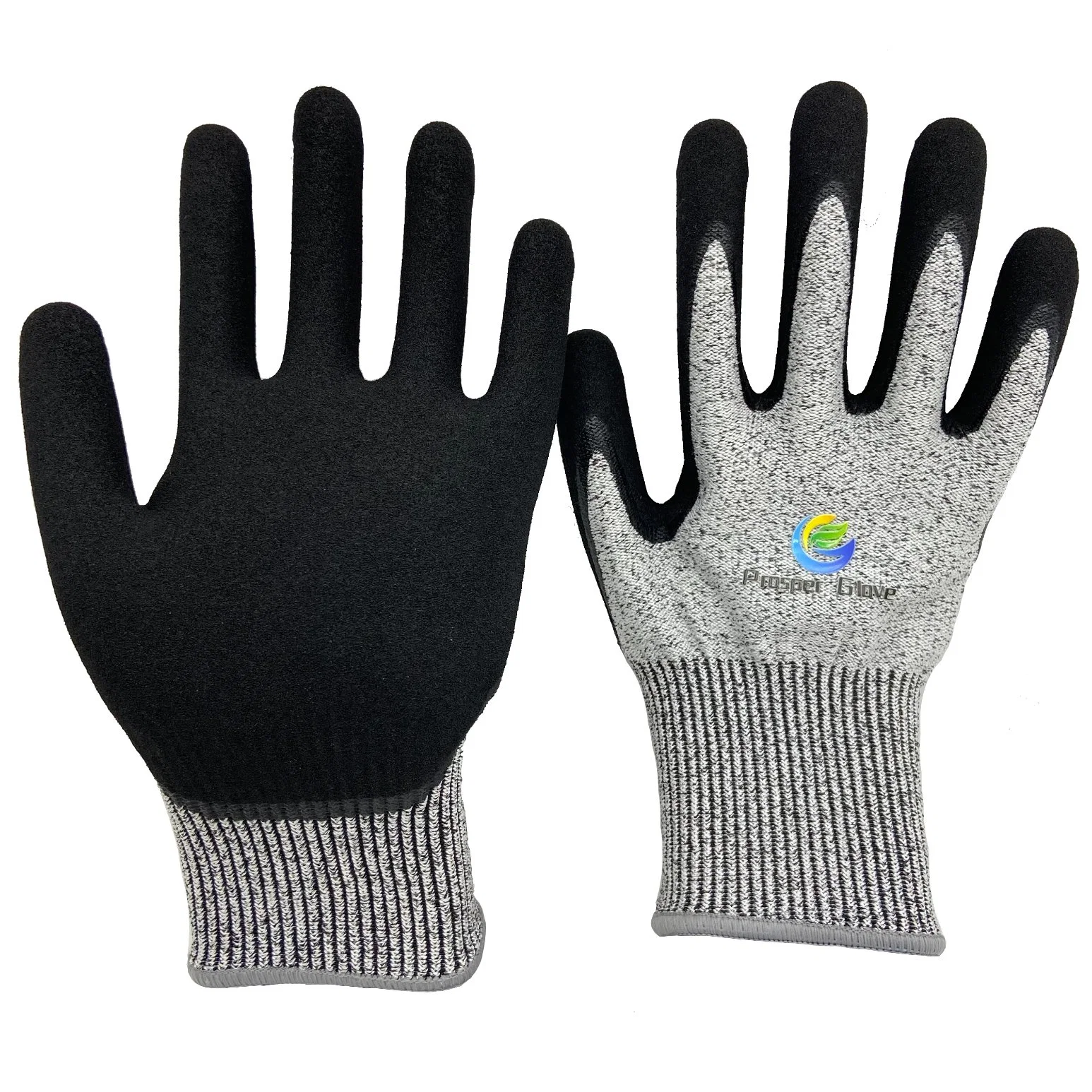 CE Hppe Liner Nitrile Smooth Level D Sandy Finished Protective Labor Anti Impact ANSI A5 Industrial Safety Working Cut Resistance Work Glove