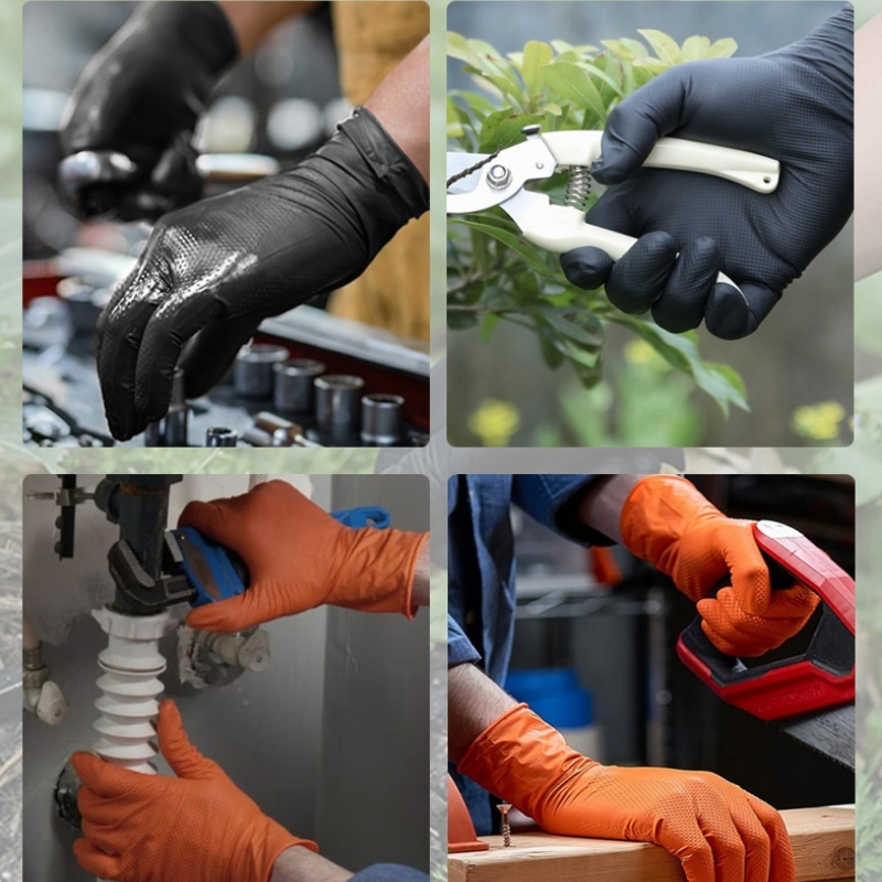 Diamond Texture Black Nitrile Gloves Powder-Free Safety Protective Work Gloves Industrial Household
