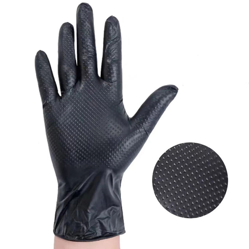 Diamond Texture Black Nitrile Gloves Powder-Free Safety Protective Work Gloves Industrial Household