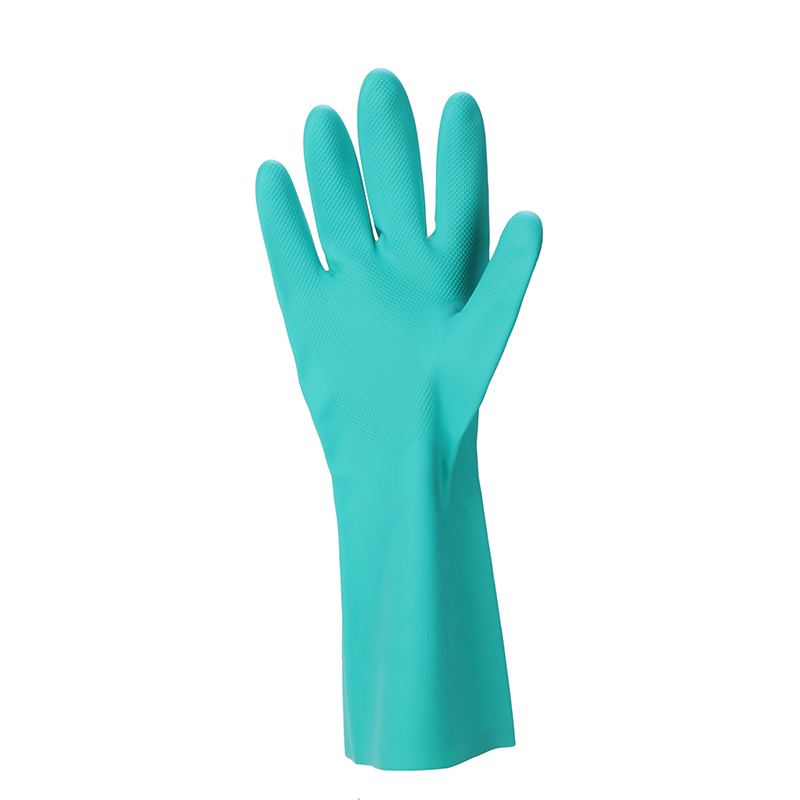 Reusable Industrial Flock Lined Chemical Solevent Resistant Nitrile Gloves with Diamond Grip