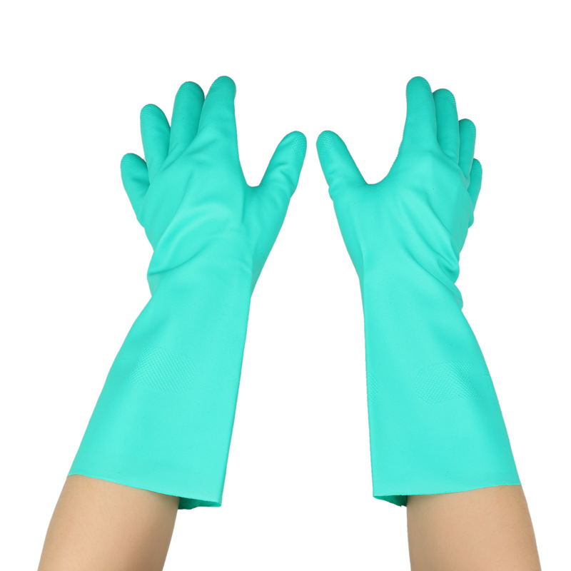 Oil Resistant Acid and Alkali Resistant Gloves Oil Resistant Wear-Resistant Rubber Machine Repair Labor Protection Green Nitrile Protective Industrial Gloves