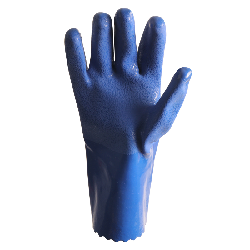 Non-Slip Long Cuff Chemical Resistant Waterproof Oilfield Hand Protective Rough Sandy Finish Coated Industrial PVC Gloves