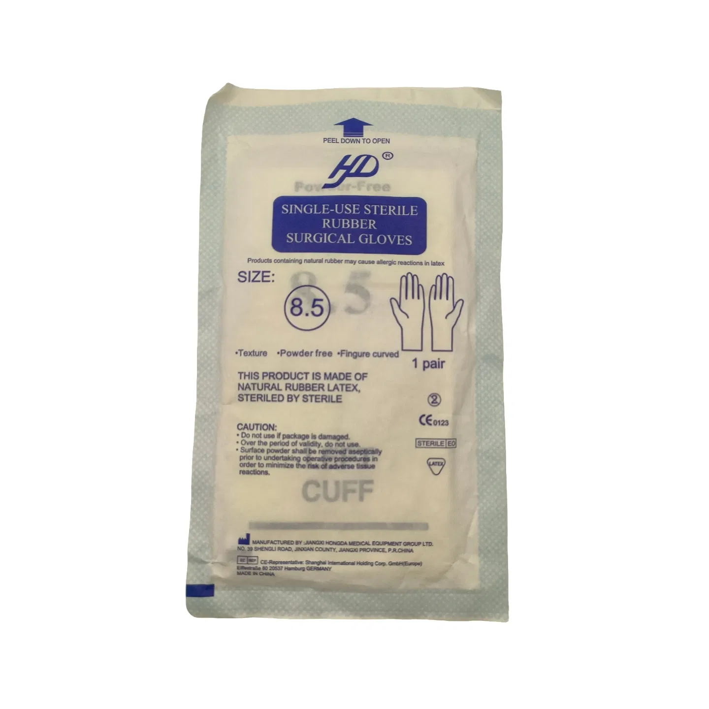 Sterile Surgical Gloves Natural Rubber Powder-Free Textured Finger Curved Size 8.5 Made in China