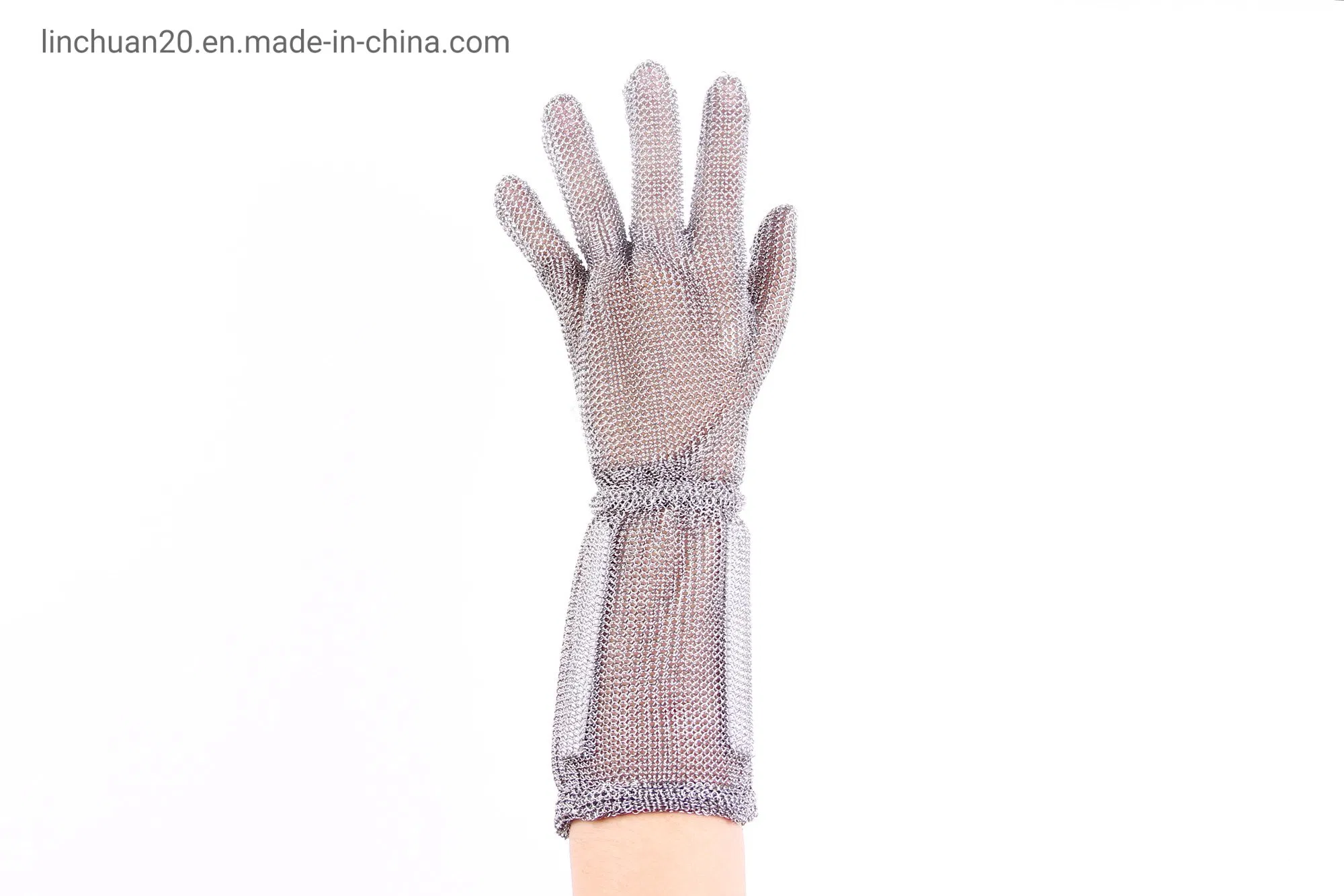 Protective Hand Chainmail Glove with Long Cuff/Long Sleeve Stainless Steel Gloves for Arm and Hand Protection/Five Finger Stainless Steel Ring Mesh Hand Safety