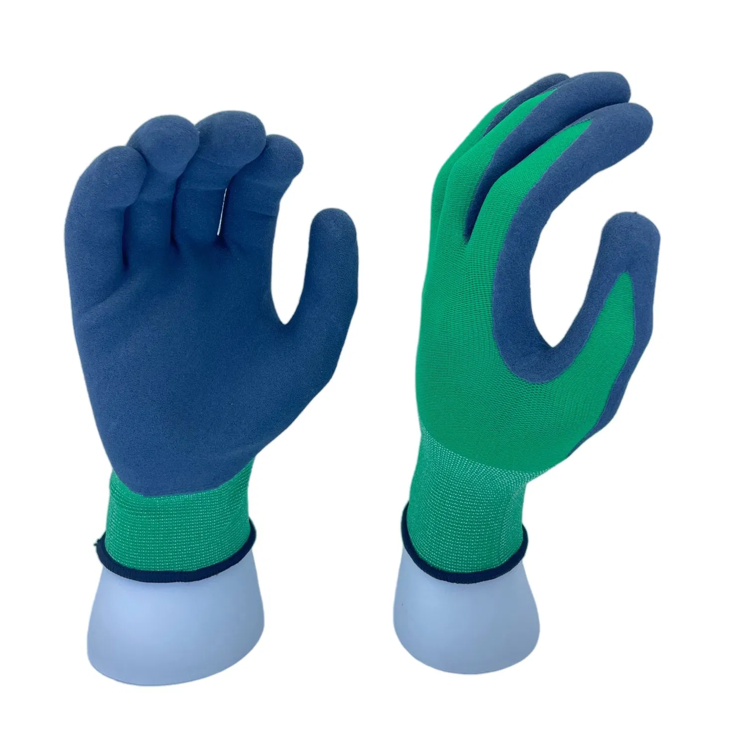 Wholesale Safety Gloves Blue Cotton Latex Dipping Crinkle Anti-Cut Protective Gloves for Industrial Construction