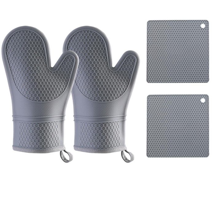 Oven Mitts and Pot Pad Silicone Gloves Heat Resistant Non-Slip Textured Grip