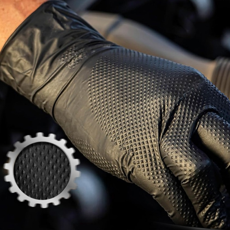 Diamond Texture Black Nitrile Gloves Powder-Free Safety Protective Work Gloves Industrial Household